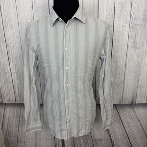 Armani Exchange Men's Large Gray & Silver Striped Slim Long Sleeve Button Shirt